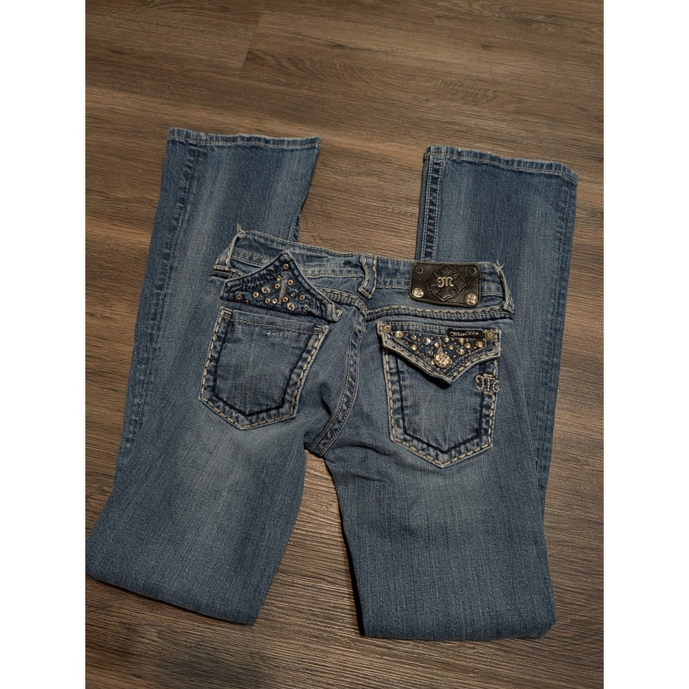 Miss Me JE5141BL Bootcut Jeans Women 25 Medium Wash Studded Rhinestone Y2K Denim